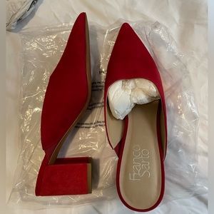Franco Sarto crimson suede mules, unworn. Women size 7.5